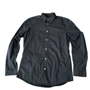 HM Mens Slim Fit Easy Iron Polka Dot Button Down Shirt Navy Blue White Size‎ M